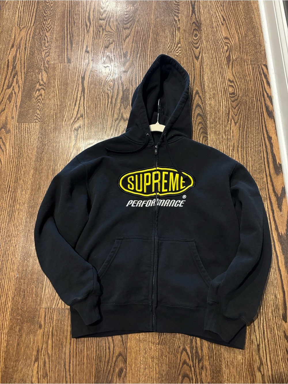 Supreme Black Zip-Up Hoodie with Yellow Logo